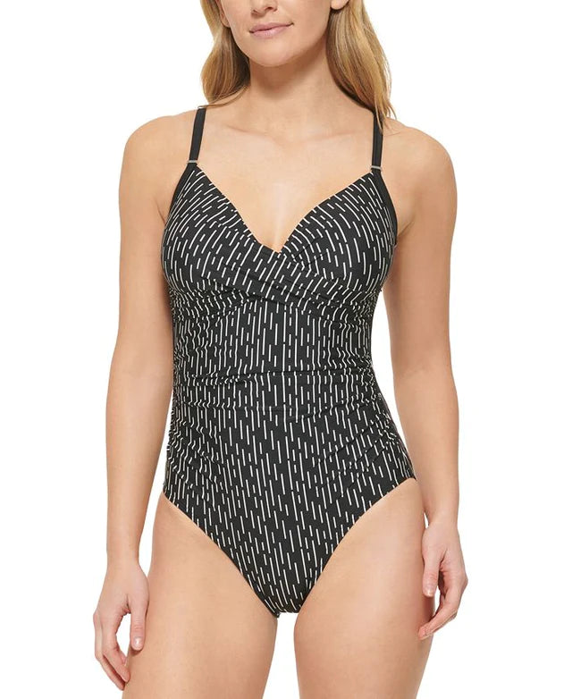 Galactica Printed Twist Corset-Back Tummy Control One-Piece Swimsuit