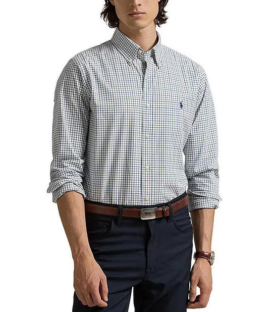 Polo Ralph Lauren Men's Slim-Fit Plaid Stretch Poplin Long Sleeve Woven Shirt  Color Blue Green Multi Size S