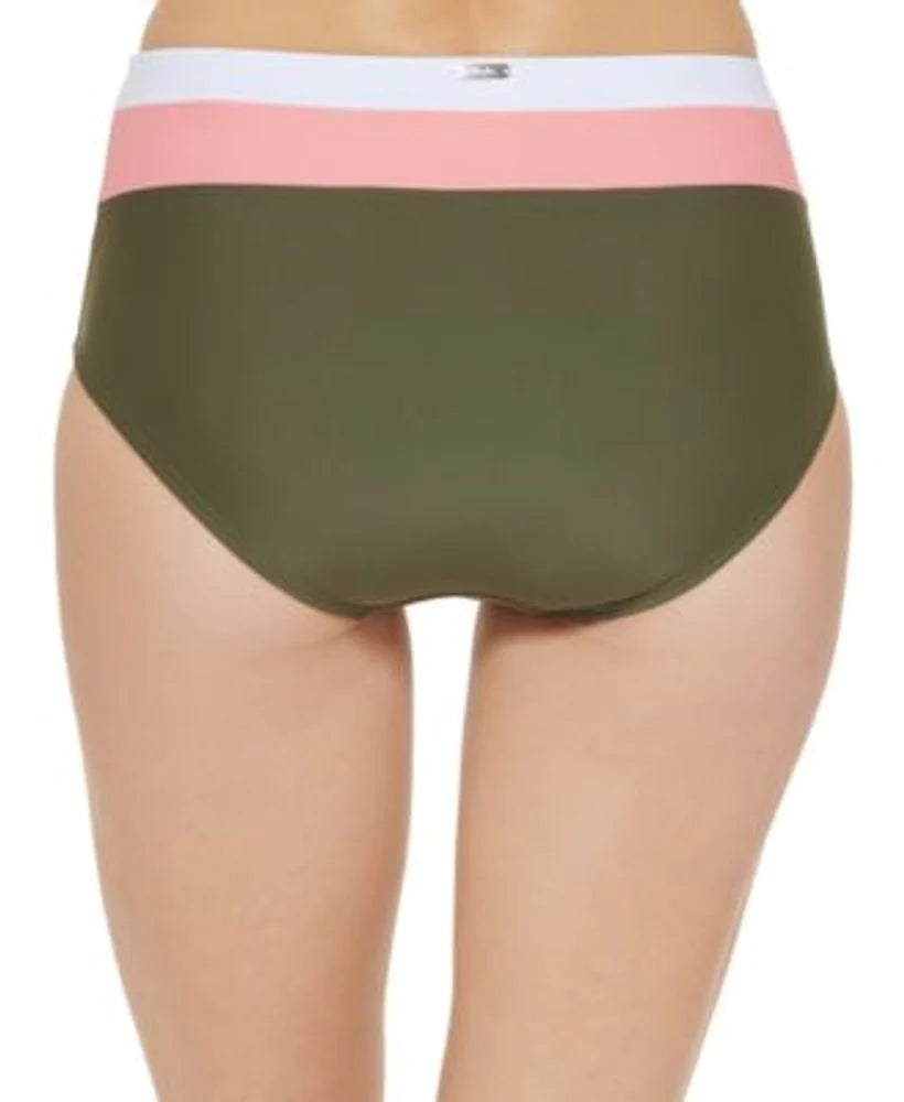 DKNY Colorblocked High-Waist Bikini Bottoms  Color Moss Green Size S