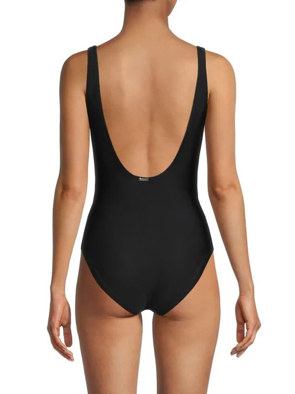 DKNY Peek-a-Boo Twist One-Piece Swimsuit  Color Lapis Size 8