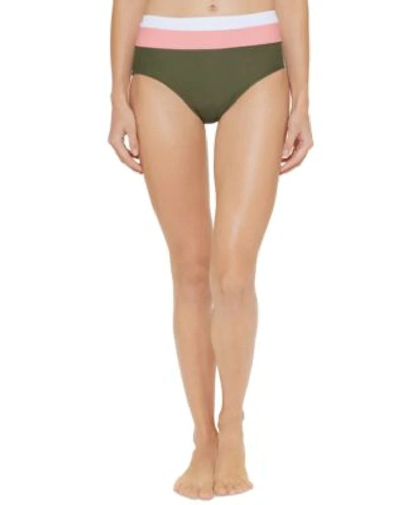 DKNY Colorblocked High-Waist Bikini Bottoms  Color Moss Green Size S