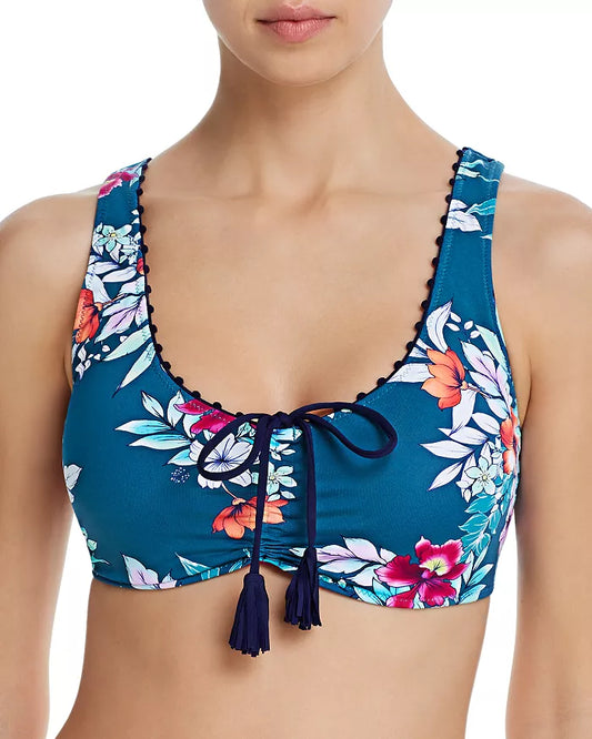 Tommy Bahama Reversible Off-The_Shoulder Tie Front Bikini Top  Color Caledon Sea Size M