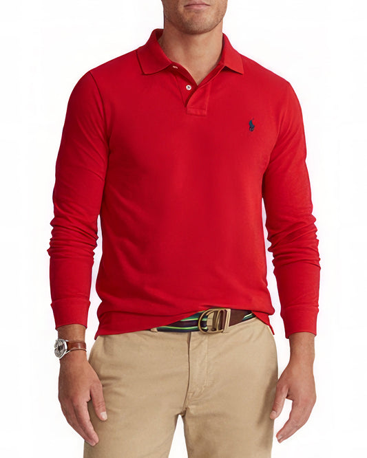 Polo Ralph Lauren Men's Classic Fit Mesh Long-Sleeve Polo Shirt  Color Rl 2000 Red Size 2XL