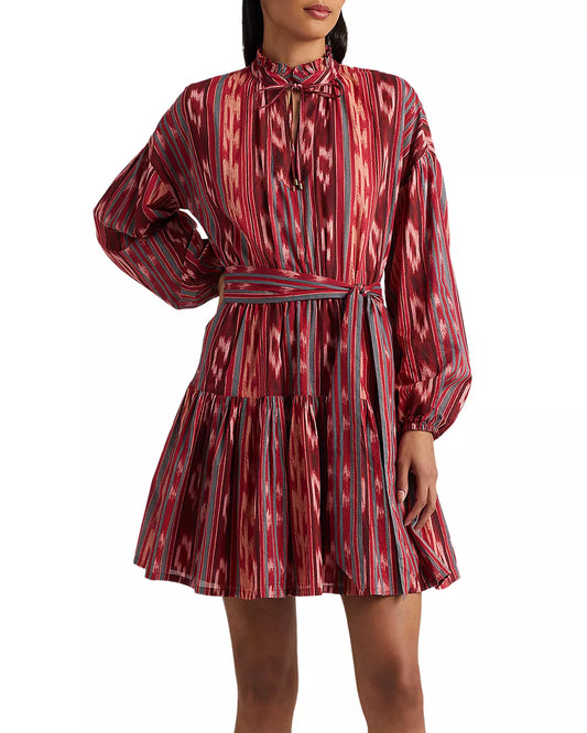 Lauren Ralph Lauren Women's Geo-Stripe Belted Cotton Voile Dress  Color Fuchsia Multi Size 10