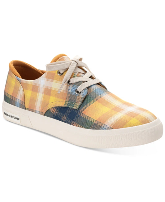 Sun + Stone Men's Kiva Lace-Up Core Sneaker  Color Blue/Yellow Check Size 9M