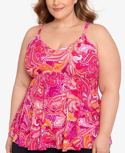 Swim Solutions Plus Size Printed V-Neck Tankini  Color Paisley Patch Size 22W