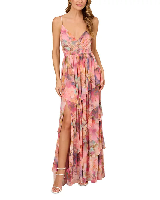 Liv Foster Printed Mesh Gown  Color Pink Multi Size 8