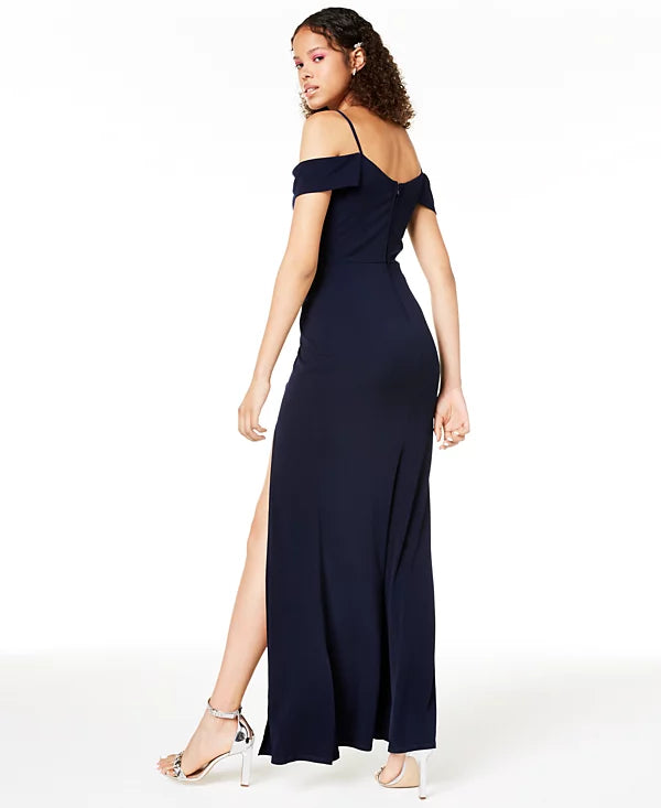 City Studios Juniors Off-The-Shoulder Maxi Gown  Color Navy Size 15