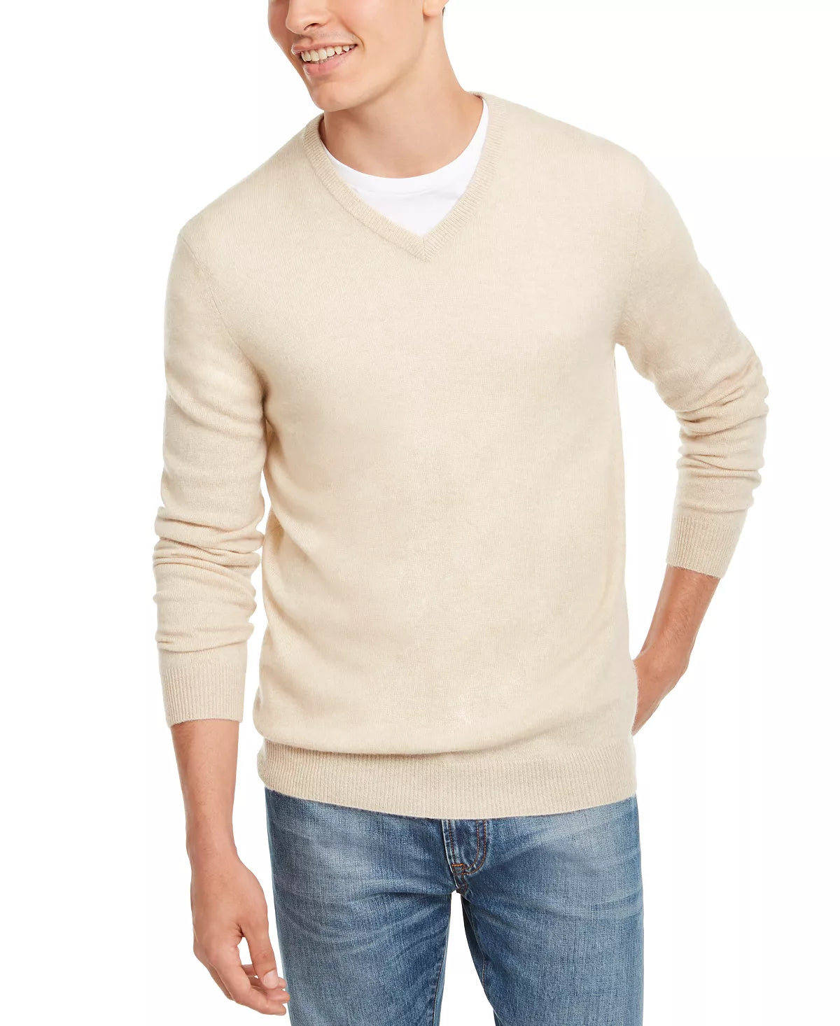 Club Room Men's V-Neck Cashmere Sweater  Color Oatmeal Size S