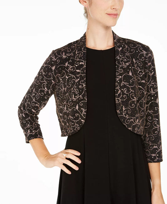 Jessica Howard Women's Petite Embellished Bolero Jacket  Color Black/Gold Size 10P