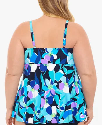 Swim Solutions V-Neck Underwire Tankini Top  Color Colorscope Navy Multi Size 18