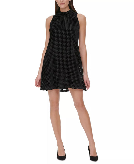 Tommy Hilfiger Velvet Houndstooth A-Line Dress  Color Black Size 6