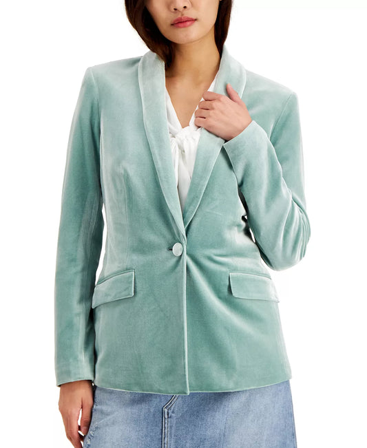 INC International Concepts Women's Velvet One-Button Blazer  Color Sage Burst Size L