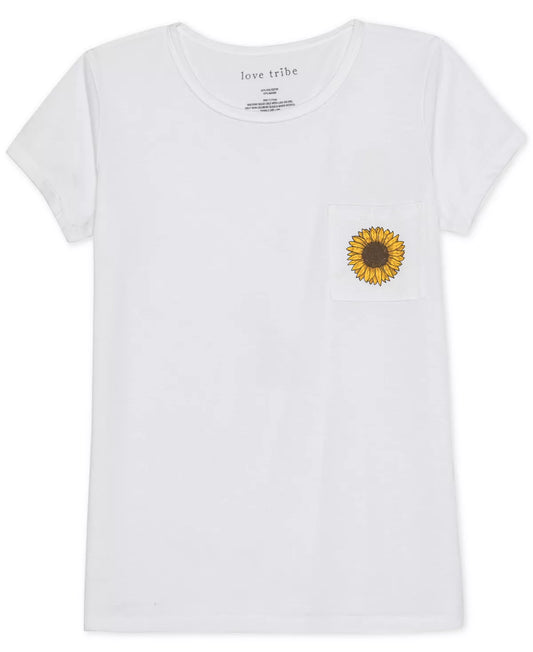 Love Tribe Juniors Sunflower Graphic T-Shirt  Color White Size L