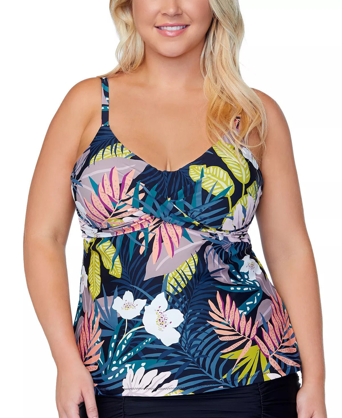 Raisins Curve Trendy Plus Size Aries Whitehaven Bloom Tankini Top  Multicolor Size 24W