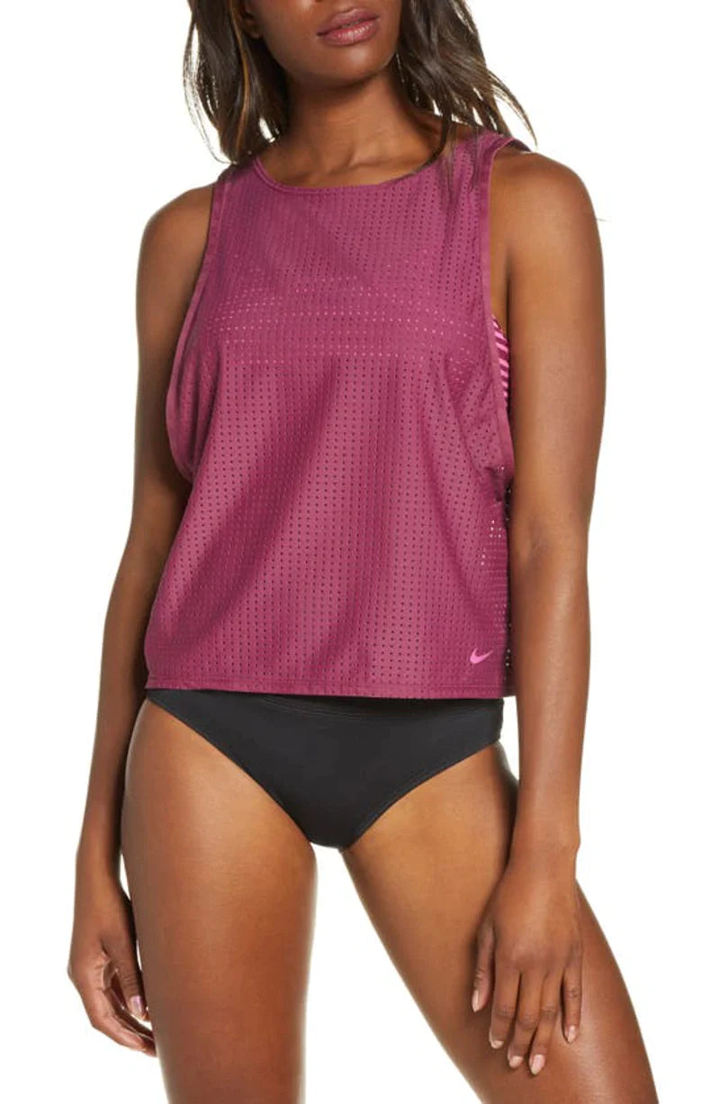 Nike Sport Mesh Layered Tankini Top  Color Villain Red Size M