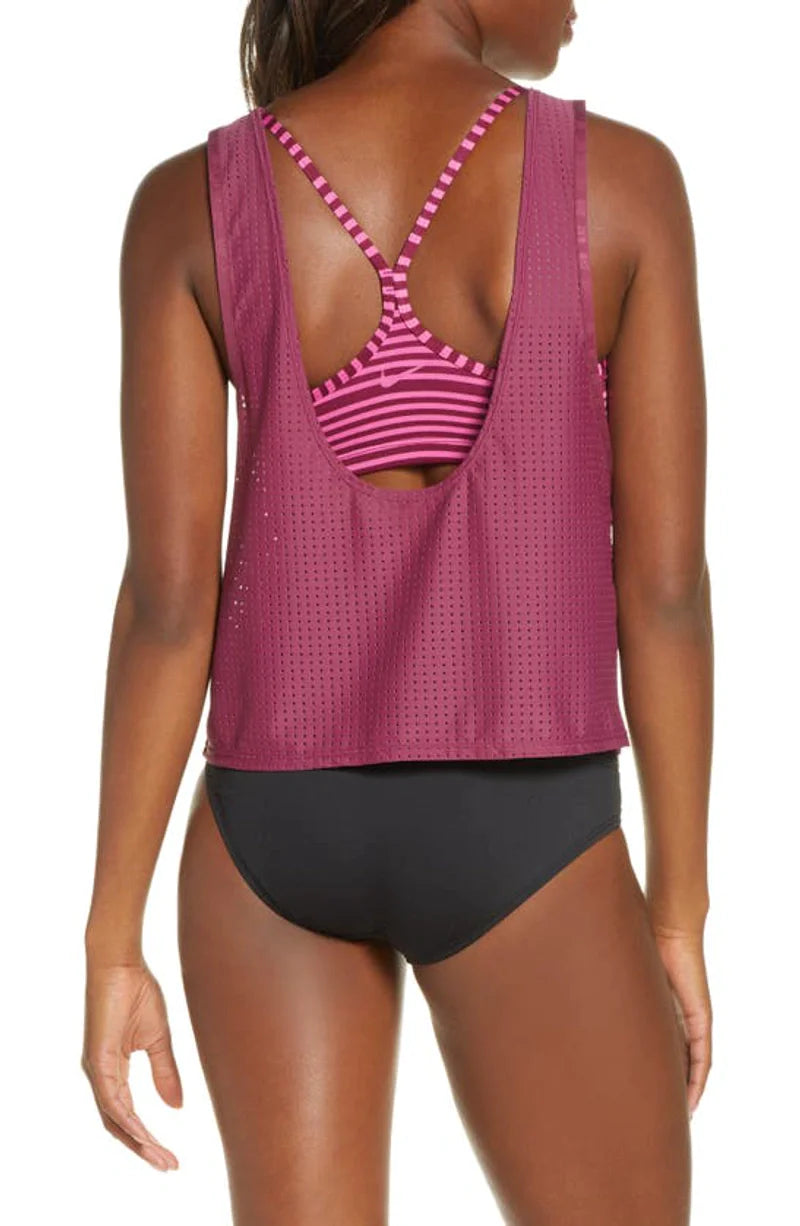 Nike Sport Mesh Layered Tankini Top  Color Villain Red Size M