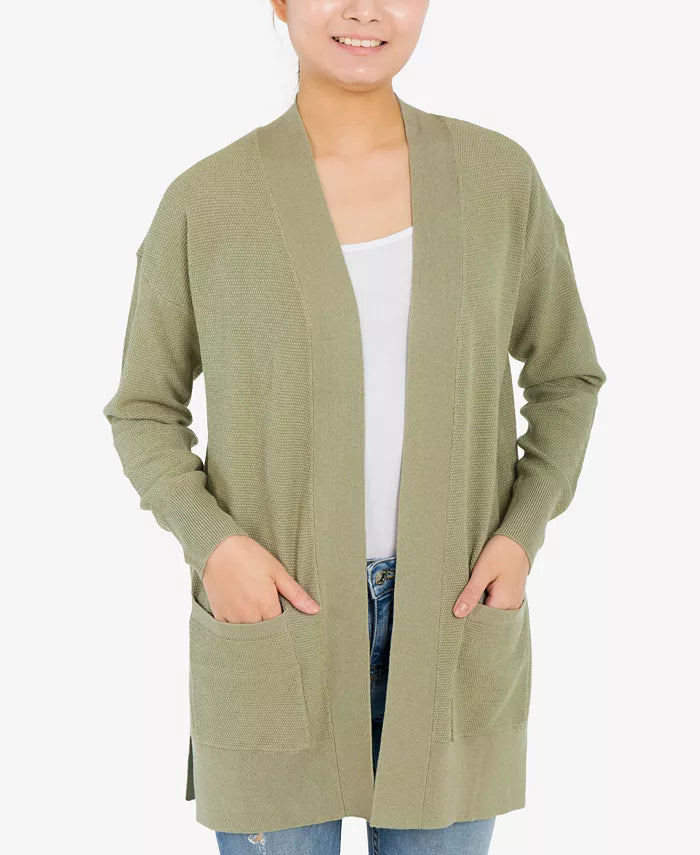 HIPPIE ROSE Juniors Textured-Knit Cardigan  Color Eco Olive Size S