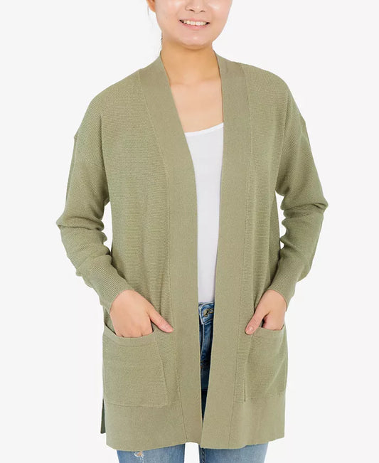 HIPPIE ROSE Juniors Textured-Knit Cardigan  Color Eco Olive Size L