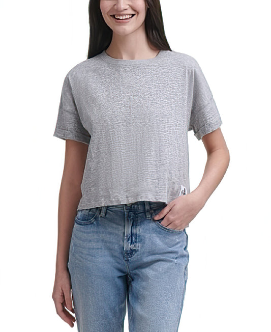 CALVIN KLEIN JEANS Women's Cropped Boxy-fit Cotton T-shirt  Color Pearl Heather Grey Size S