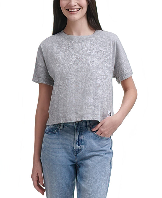 CALVIN KLEIN JEANS Women's Cropped Boxy-fit Cotton T-shirt  Color Pearl Heather Grey Size M