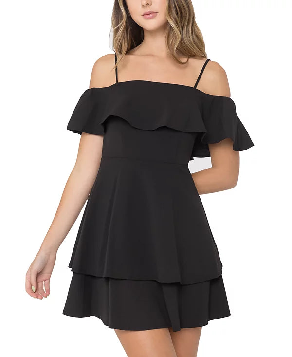 B Darlin Juniors Ruffled Off-The-Shoulder Dress  Color Black Size 9/10