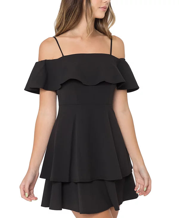 B Darlin Juniors Ruffled Off-The-Shoulder Dress  Color Black Size 9/10