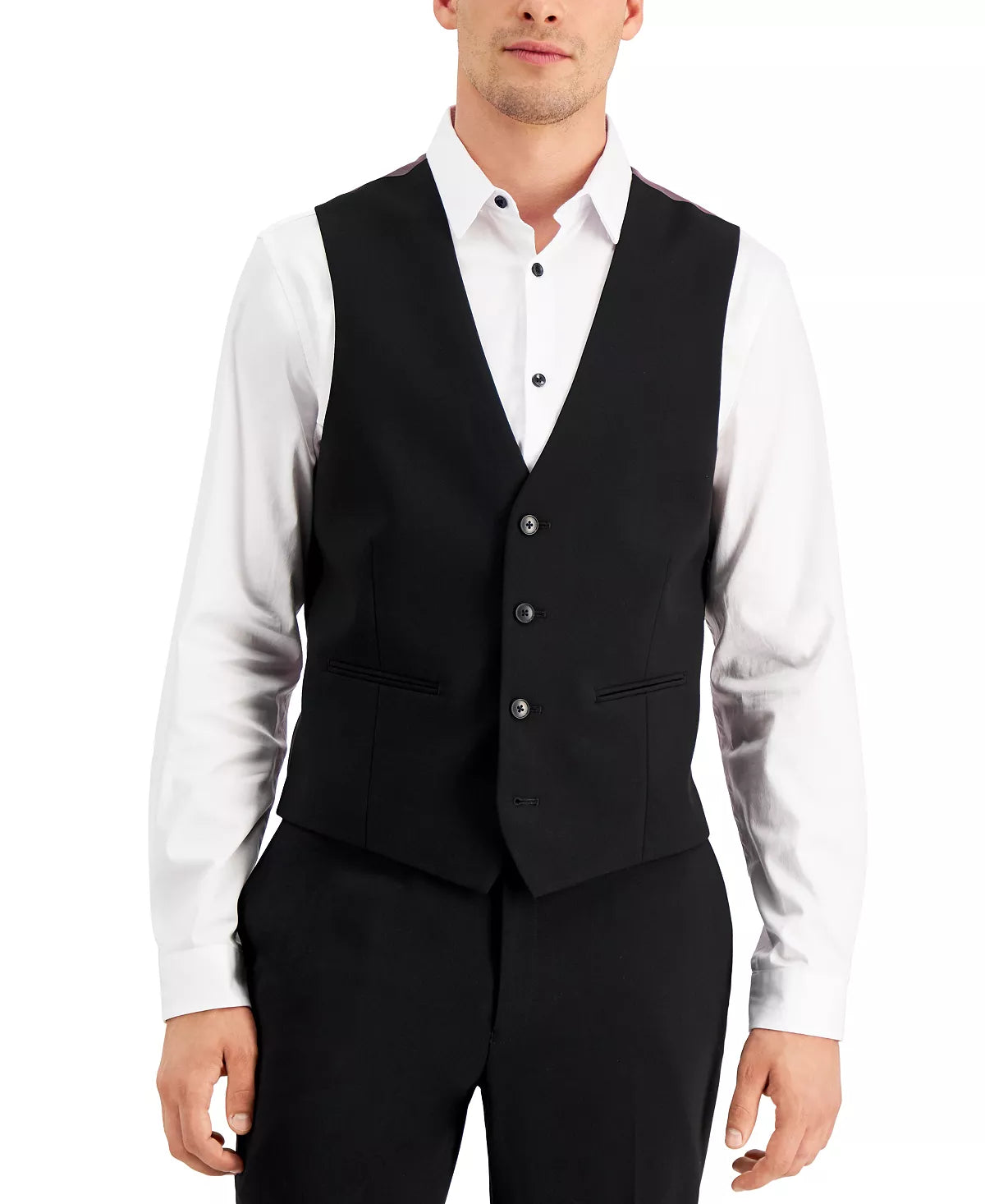 INC International Concepts Men's Slim-Fit Black Solid Suit Vest  Color Deep Black Size 2XL