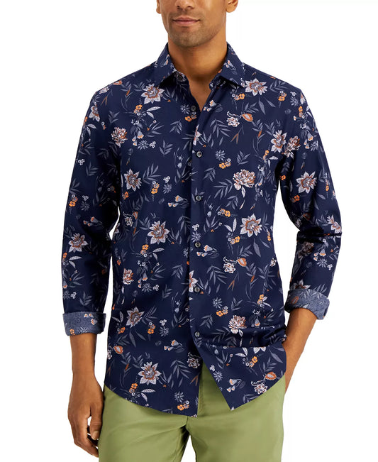 Alfani Men's Regular-Fit Floral-Print Shirt  Color Navy Blue Combo Size S