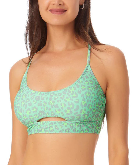 California Waves Juniors Printed Cutout Bralette Bikini Top  Color Green Print Size S