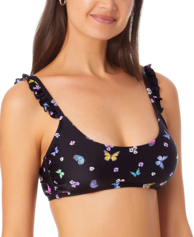 California Waves Juniors Ruffle Bralette Bikini Top  Color Black Print Size XL