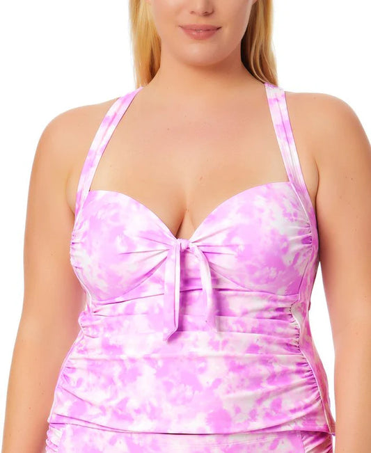 California Waves Trendy Plus Size Tie-Dye Molded Cup Tankini Top  Color Sunkissed Sunrise Lavender Size 3X