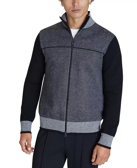 DKNY Men's Birdseye Colorblocked Full-Zip Cardigan  Color Black Size S