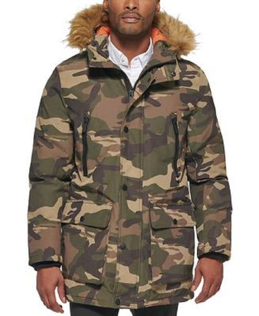 Club Room Men's Parka Faux Fur-Hood Jacket  Color Camouflage Size S