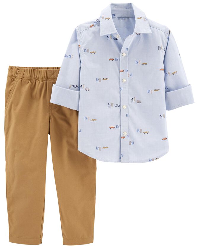 Carters Baby 2-Piece Button-Front Shirt & Khaki Pant Set  Color Print Size Newborn