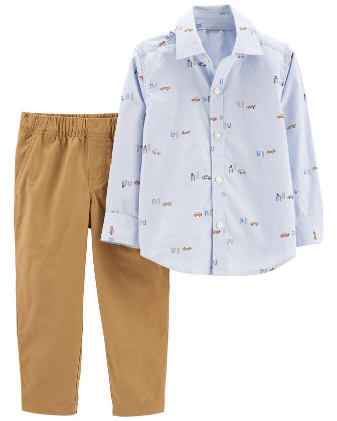 Carters Baby 2-Piece Button-Front Shirt & Khaki Pant Set  Color Print Size Newborn