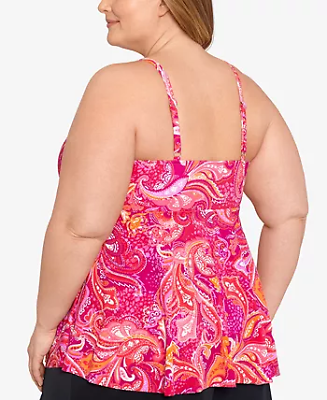 Swim Solutions Plus Size Printed V-Neck Tankini  Color Paisley Patch Size 22W