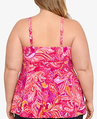 Swim Solutions Plus Size Printed V-Neck Tankini  Color Paisley Patch Size 22W