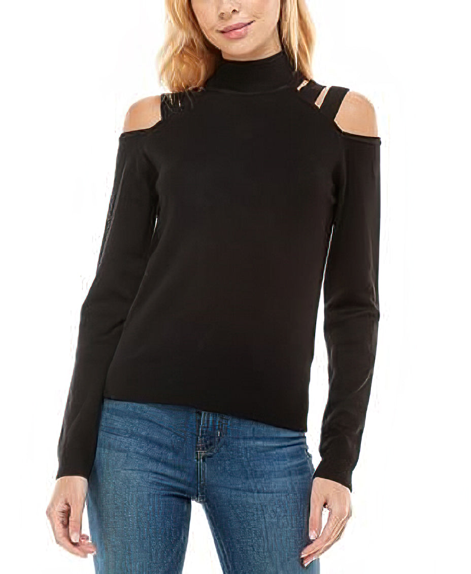 Crave Fame Juniors Cutout Mock-Neck Sweater  Color Black Size S