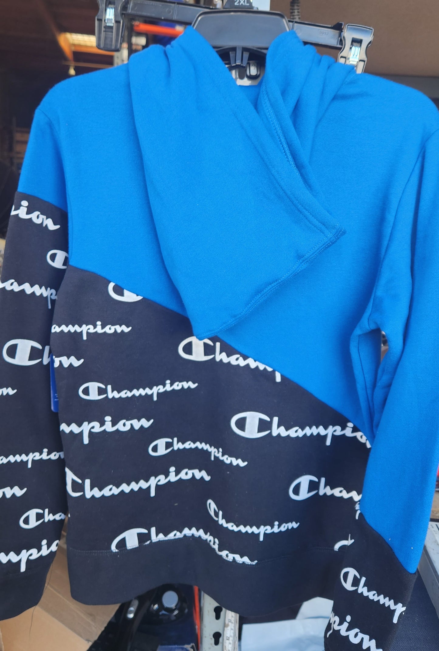 Champion Big Boys Colorblocked Fleece Hoodie  Color Bozetto Blue/Black Size L 14-16