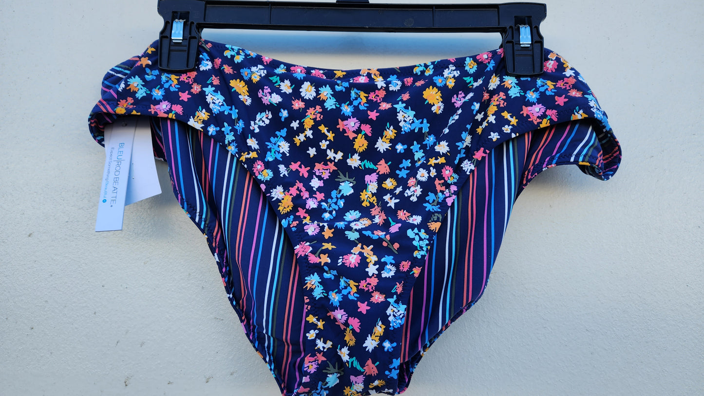 Bleu by Rod Beattie Printed Ruched Hipster Reversible Bikini Bottoms  Multicolor Size 14