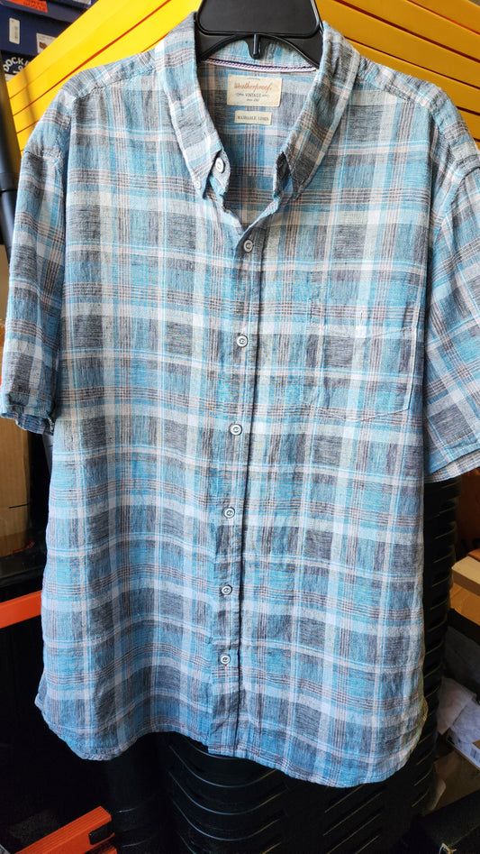 Weatherproof Vintage Washable Linen Plaid Button Down Shirt   Multicolor Size L