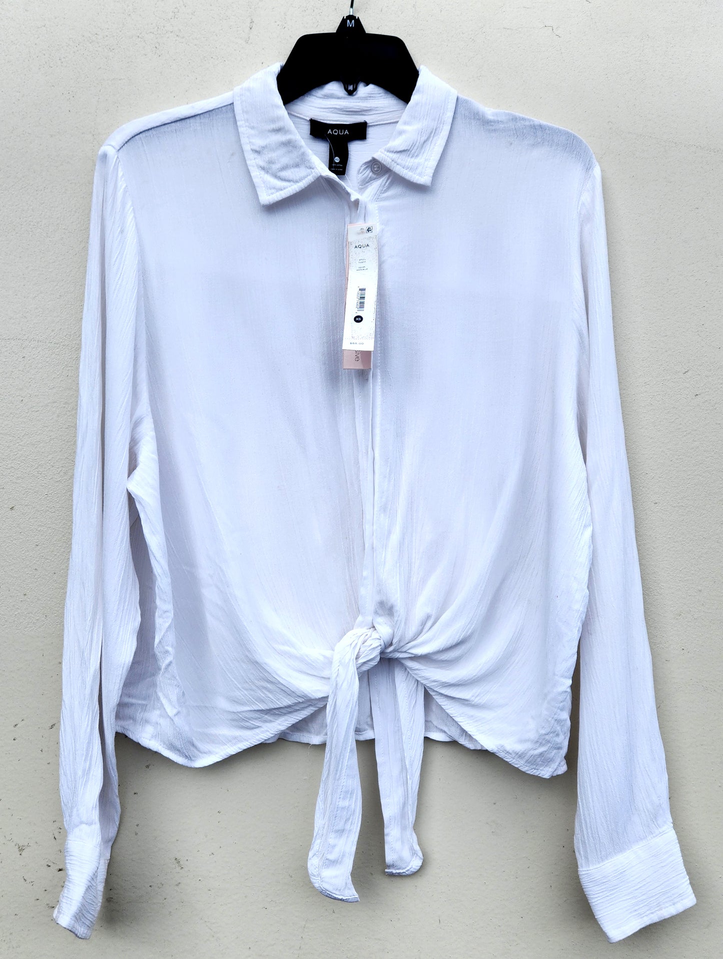 AQUA Long Sleeve Oversized Button Down Shirt  Color White Size XS