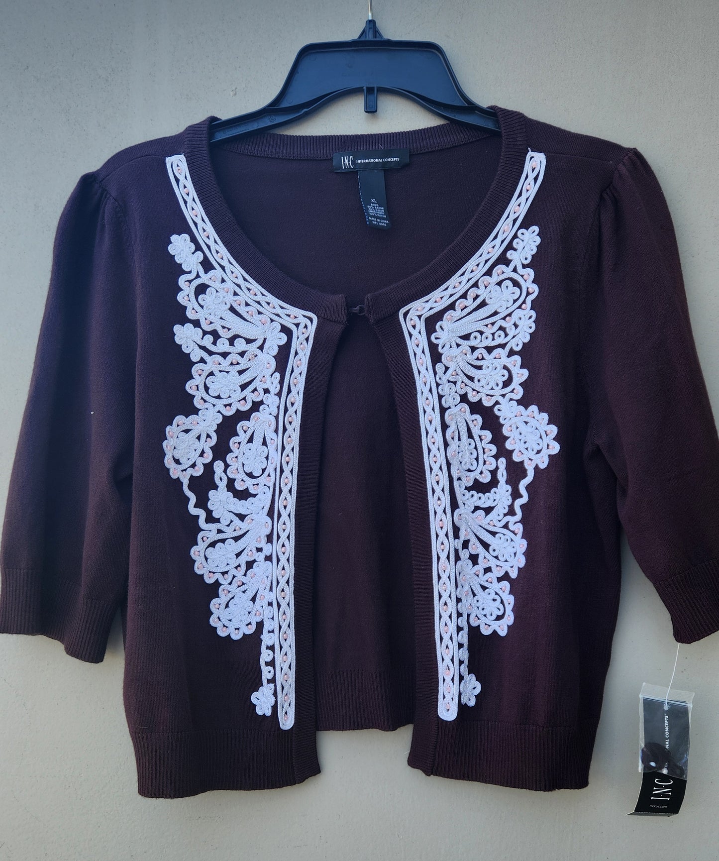 INC International Concepts Women's Embroidered Cardigan  Color Espresso Size XL