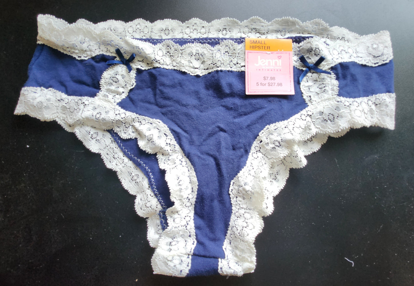 Jenni Cotton Lace Trim Hipster Underwear  Color Navy Size S