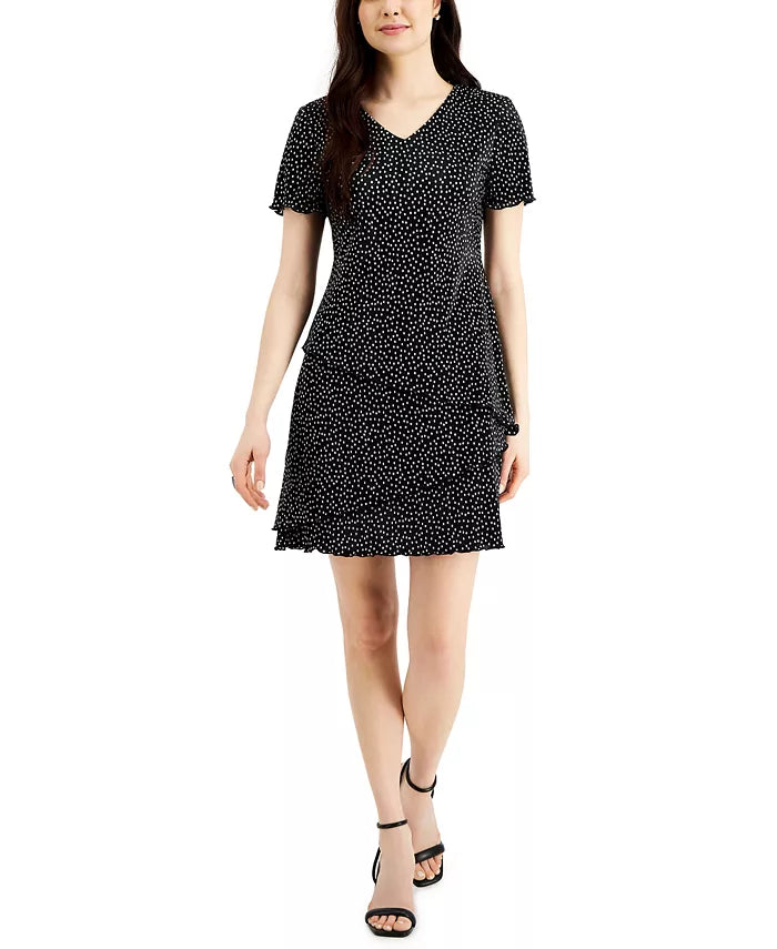 Connected Petite Dot-Print Fit Flare Dress  Color Black Size 10P