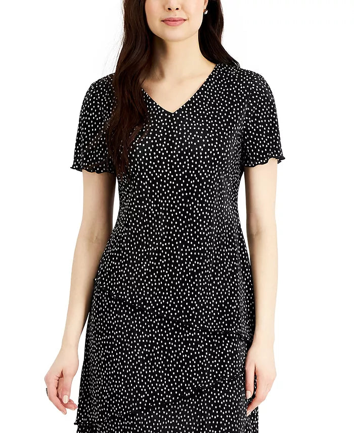 Connected Petite Dot-Print Fit Flare Dress  Color Black Size 10P