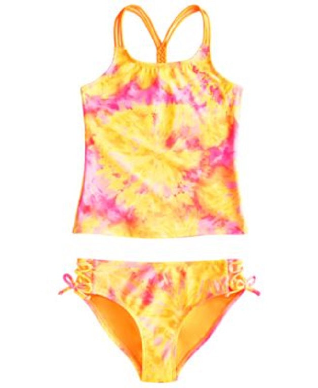 Breaking Waves Big Girls 2-Pc. Tie Dye Burst Flounce Swimsuit  Multicolor Size 14