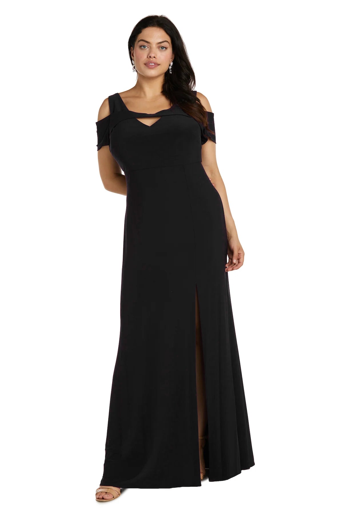 Nightway Full Length Slit Evening Gown  Color Black Size 10