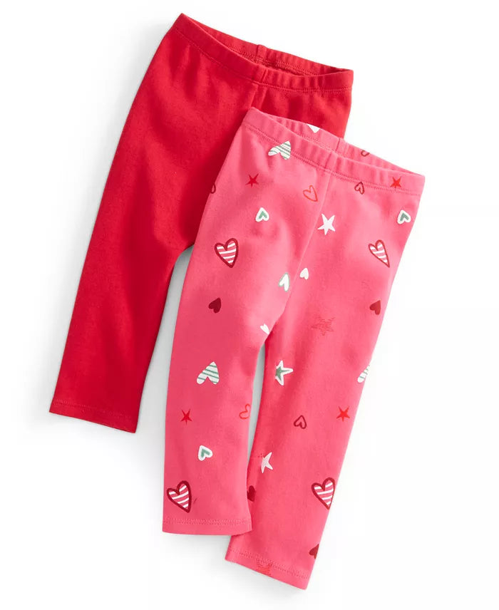 First Impressions Baby Girls 2-Pk. Solid Heart-Print Leggings  Color Raspberry Pie 0-3 months